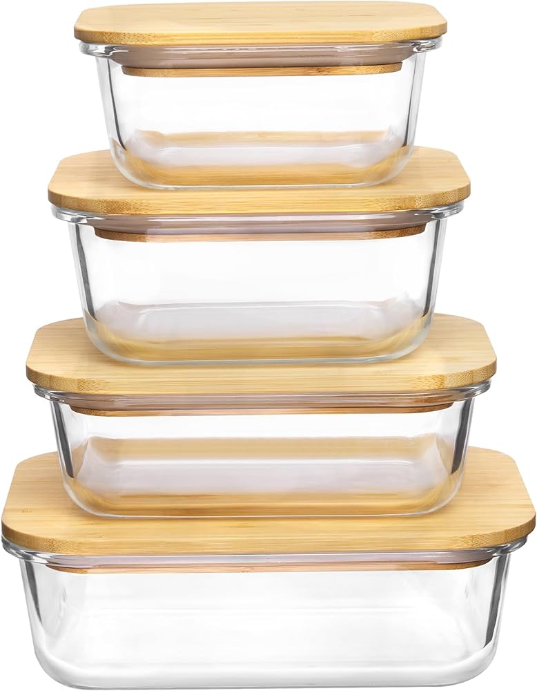 Glass Food Storage Containers With Bamboo Lids (4 Pack)