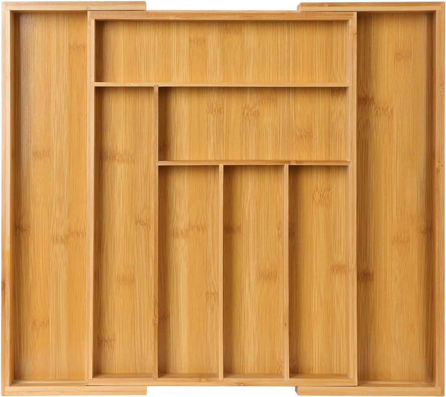 Pipishell Bamboo Expandable Drawer Organizer For Utensils Holder