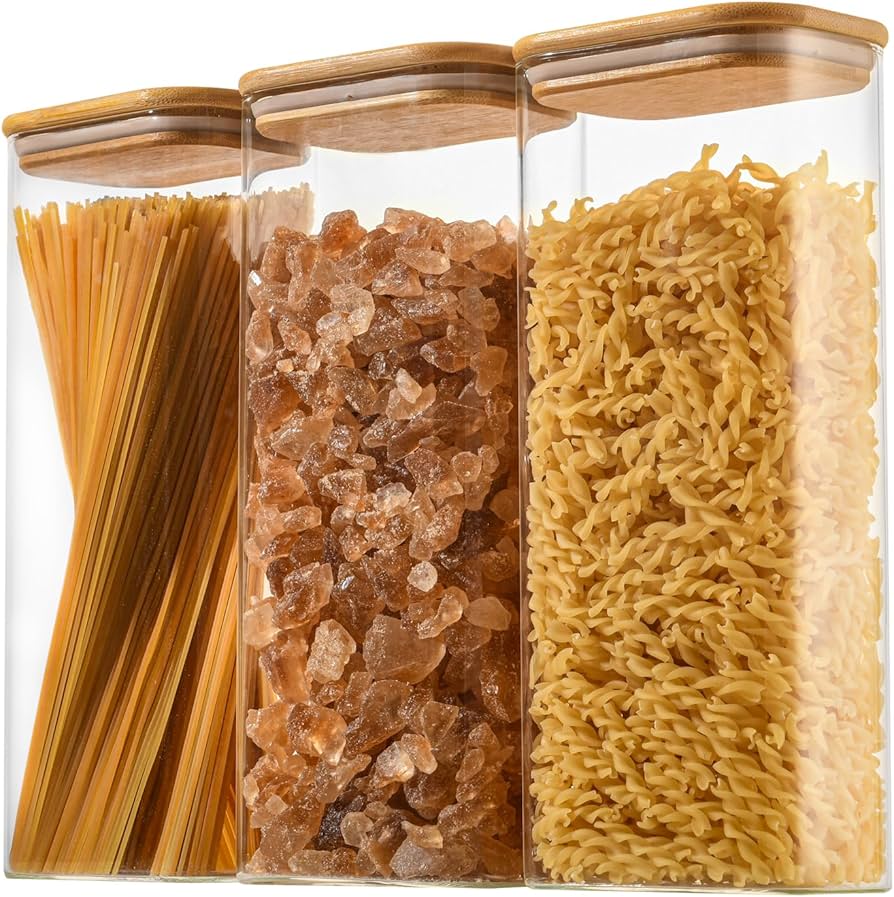 Rectangle Airtight Glass Storage Containers With Bamboo Lids (set Of 3)