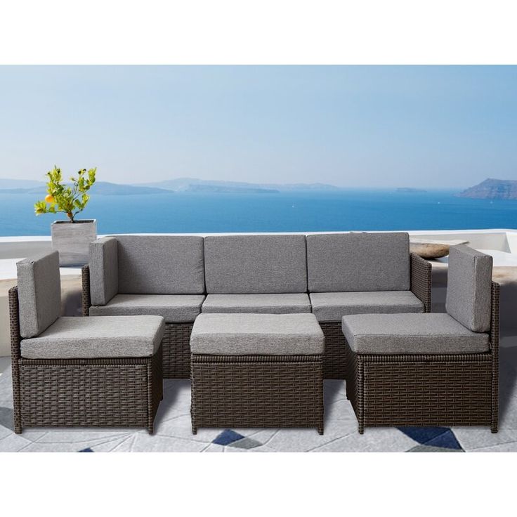 Latitude Run 4 Person Rattan Sectional Conversation Sets With Cushions
