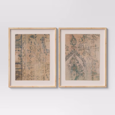 Set Of 2) 24" X 30" Textured Fabric Framed Wall Art - Threshold™: Burlap Material, Abstract Digital Art, Beige Polystyrene Frame