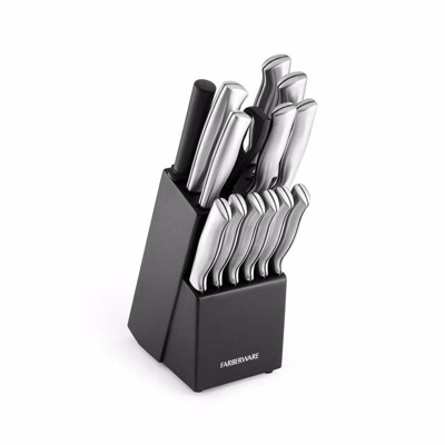 Farberware 15pc Stainless Steel Knife Block Set: Kitchen Knife Set With Block, Serrated Blades, Hand Wash, Silver