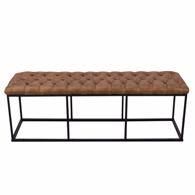 52.25" Draper Large Decorative Bench With Button Tufting Light Brown Faux Leather - Homepop
