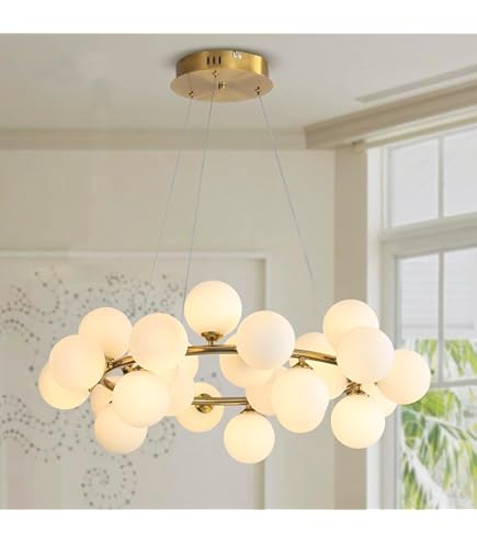 Gaudiaus Mid Century Large Modern Golden Sputnik Chandelier Mid Century Fixture Gold Ceiling Light Flush Mount 16 Light Milk White Glass Ball Restaurant Pendant Light
