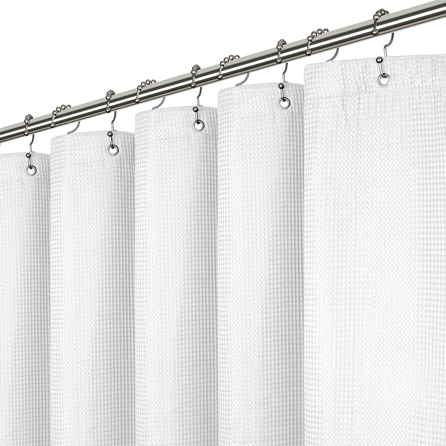 Liba Waffle Weave Fabric White Shower Curtain