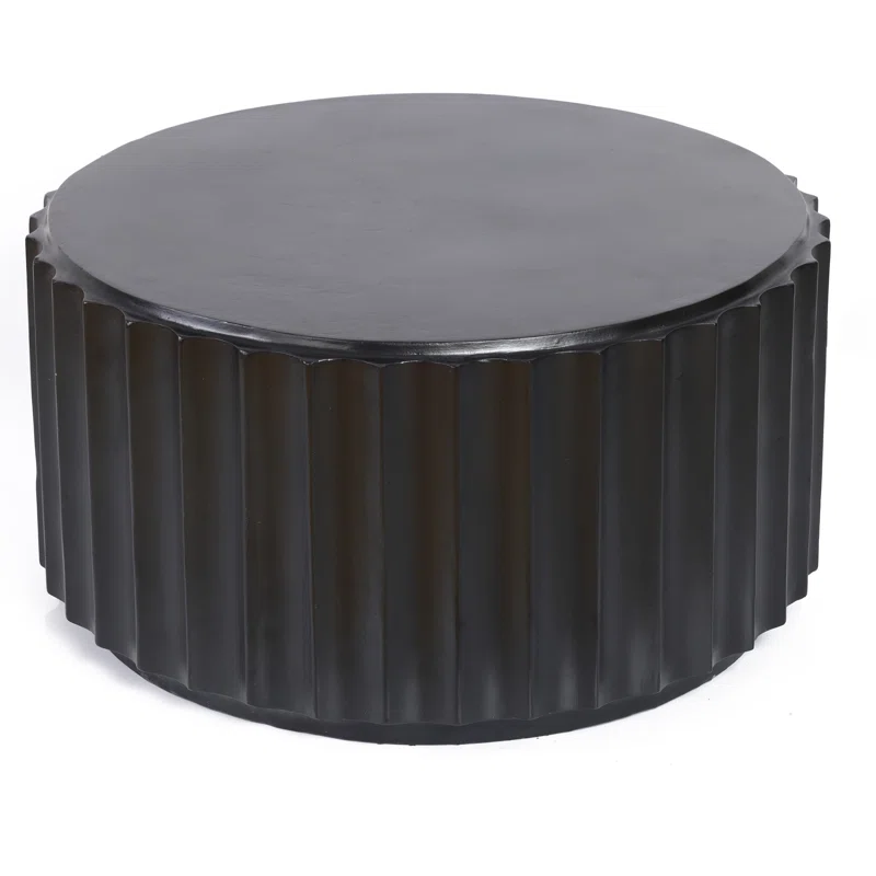 Luxen Home Black Cement Round Coffee Table For Outdoors And Indoors Modern Accent Housewarming Gifts
