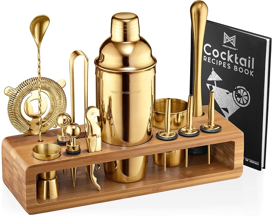 Modern Mixology Bartender Kit: 23-piece Bar Set Cocktail Shaker Set With Stylish Bamboo Stand