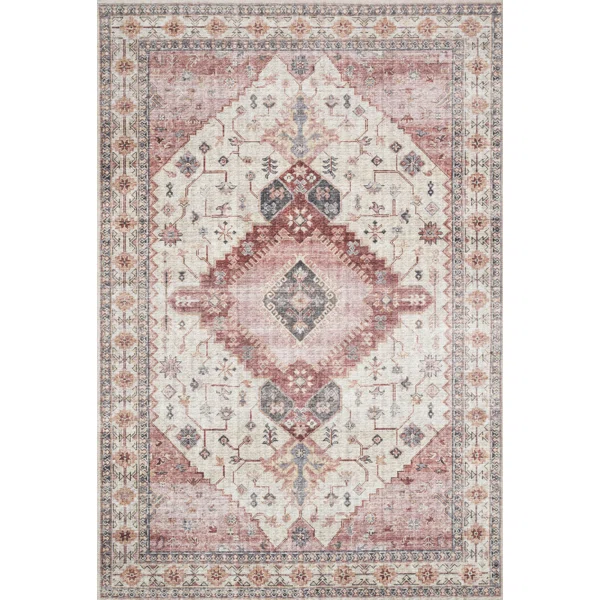 Bungalow Rose Gelo Oriental Ivoryberrydark Gray Area Rug
