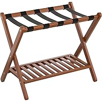 Forevich Luggage Rack Bamboo Luggage Stand With Shelf Folding Suitcase Stand Luggage Holder For Living Room Guest Room Hotel Essentials Storage Heavy-duty For Suitcases Shoes Black : Home & Kitchen