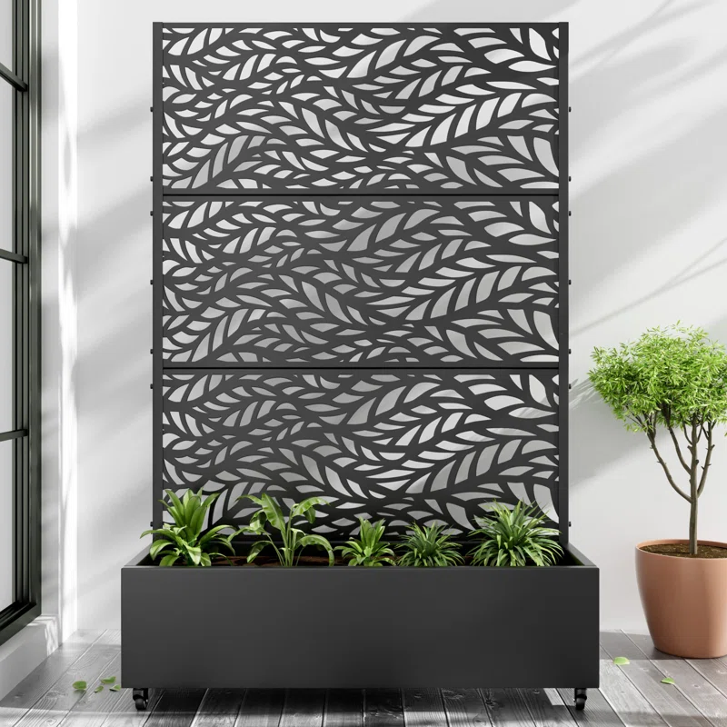 17 Stories Metal Planter Box With Trellis With Wheels