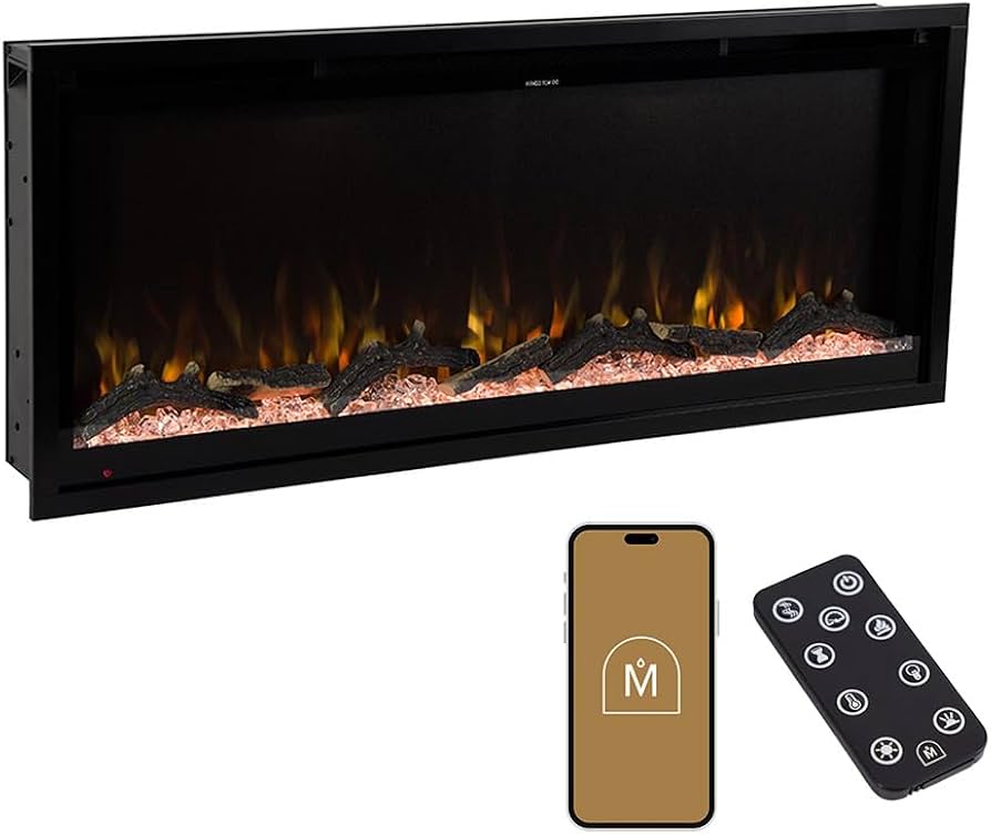 Modern Ember Aerus 42 Inch Smart Linear Electric Fireplace - Recessed In-wall And Wall-mount