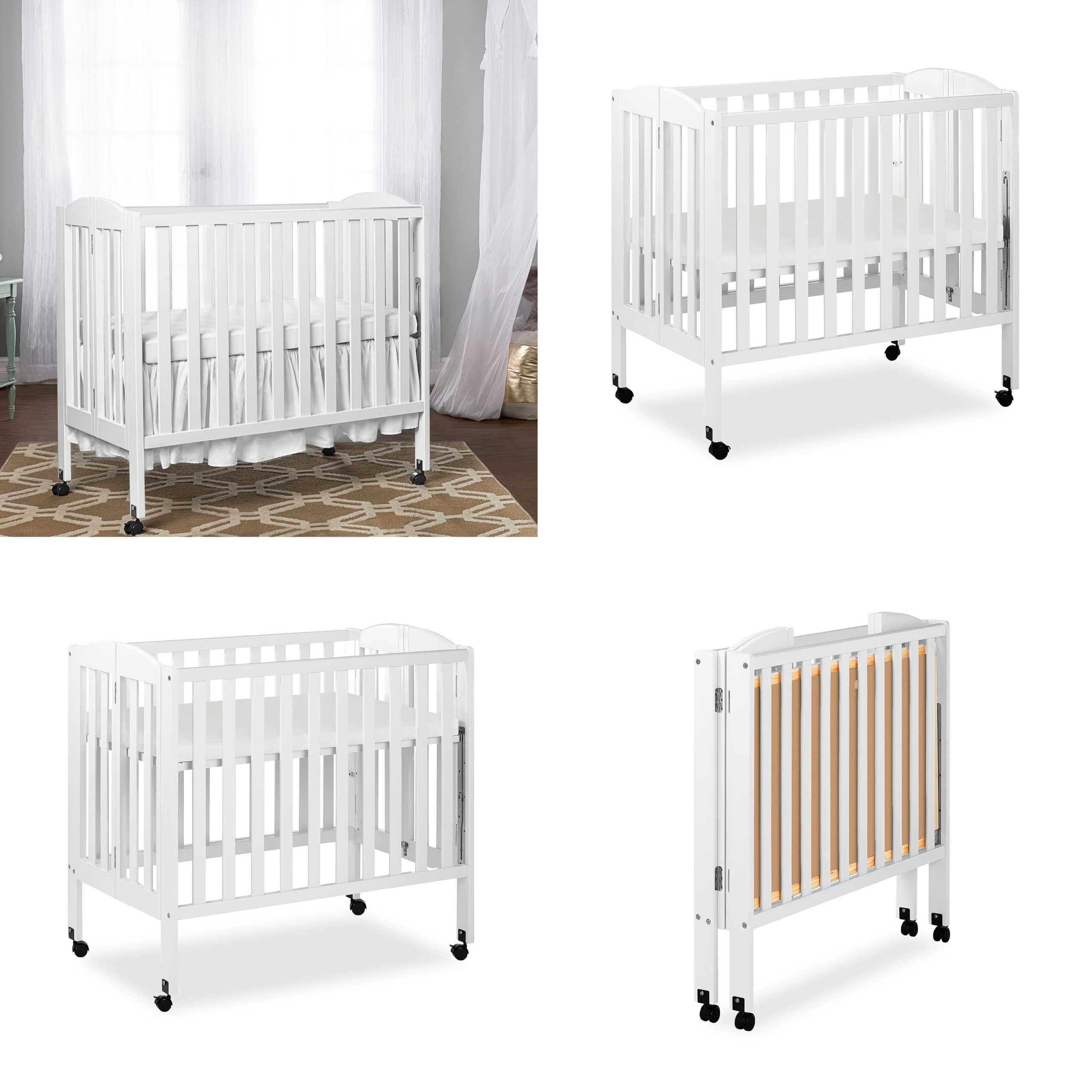 Dream On Me 3 In 1 Portable Folding Stationary Side Crib In White