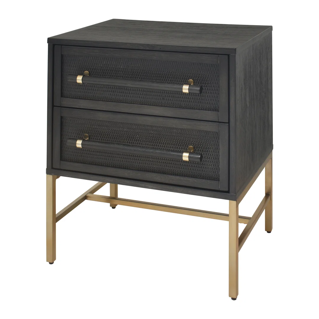 Hopper Studio Sophia Solid Wood 2-Drawer Rattan Nightstand, Stylish Storage For Modern Homes