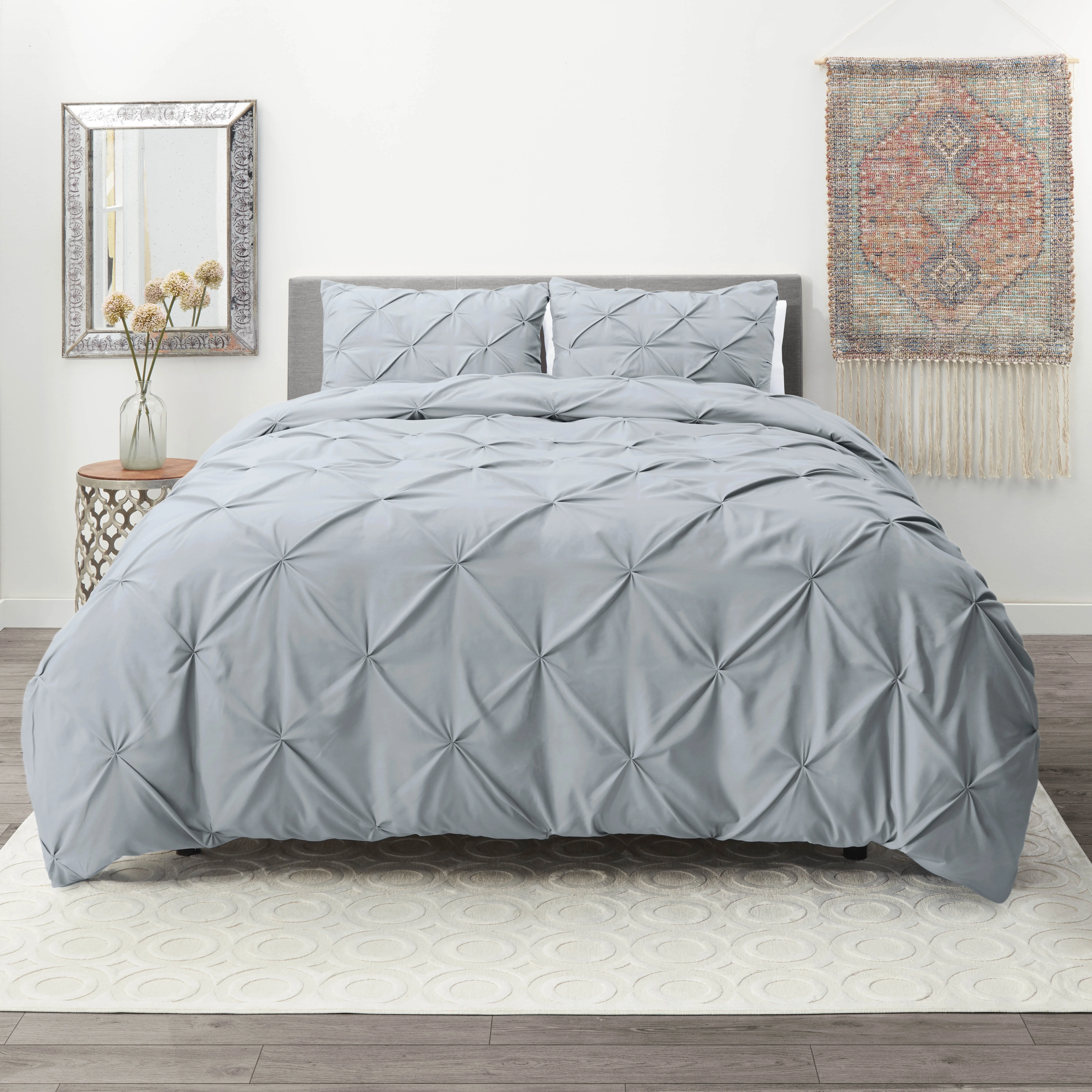 Comfort Spaces Blue/grey Twin Size Duvet Cover Set - 2 Piece Pintuck Pleated Duvet Cover