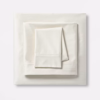 Queen Solid Performance 400 Thread Count Sheet Set Sour Cream - Threshold™: Cotton Sateen, Wrinkle-resistant, Oeko-tex Certified
