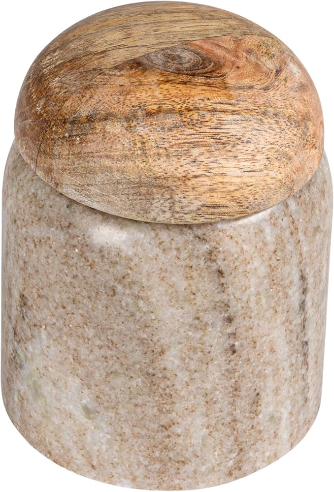 Creative Co-op Modern Marble Canister With Wood Lid
