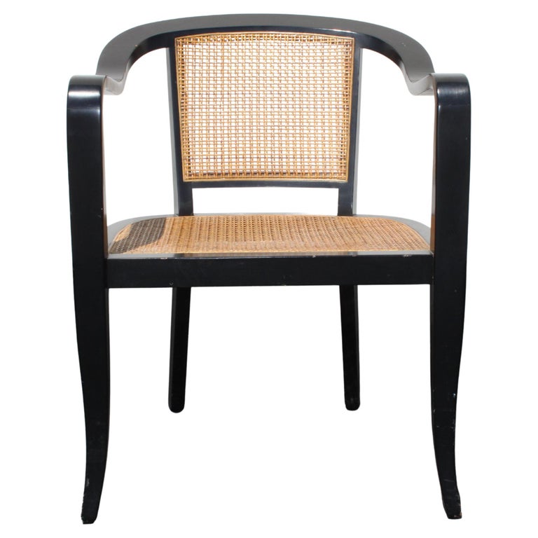Mid-century Modern Edward Wormley For Dunbar Style Caned Armchair - Sculpted Arm