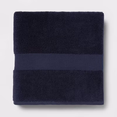 Performance Plus Oversized Bath Towel Navy - Threshold™: 100% Cotton, Heavyweight 550-800 Gsm, Machine Washable