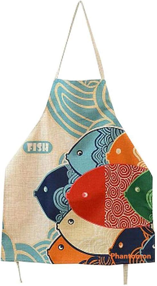 Phantomon Aprons For Women Cartoon Japanese Style Lovely Fish Print Chef Kitchen Cooking Funny Aprons (adults): Home & Kitchen