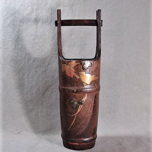 Japanese Lacquer And Bamboo Basket Bird