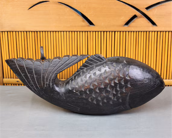 Vintage Japanese Keyaki Hardwood Fish