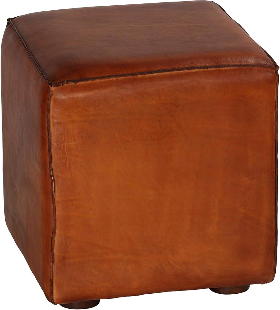 Bare Decor Sands Leather Cube Ottoman