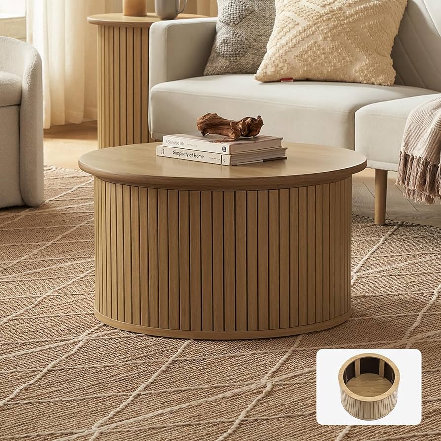Mopio Quin Tambour Round Circle Coffee Table With Storage