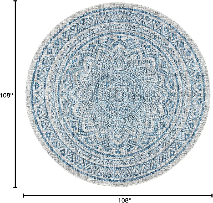 Safavieh Courtyard Collection 9' Round Light Grey/black Cy8734 Indoor/ Outdoor Waterproof Easy Cleaning Patio Backyard Mudroom Area Rug : Patio