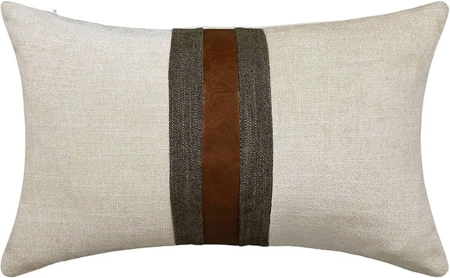 Boysum Farmhouse Decorative Outdoor Throw Pillow Covers For Couch Sofa Bed Brown Faux Leather Accent Pillow Cover Modern Decor Pillow Case 12 X 20 Inch (beige) : Home & Kitchen