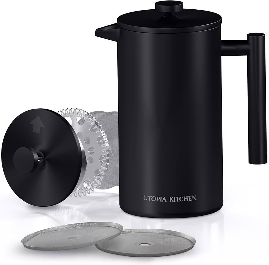 Utopia Kitchen Stainless Steel French Press Coffee Maker 34 Oz (1 Litre) With 2 Extra Filters