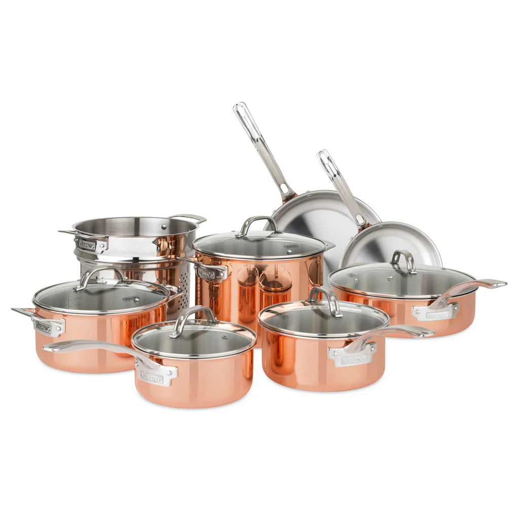 Viking 3-ply Copper Clad 13-piece Cookware Set With Glass Lids