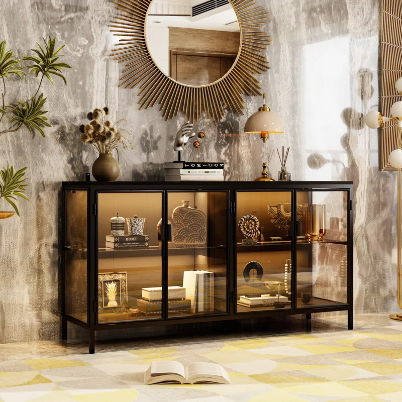 55.1'' W Horizontal Industrial Style Lighted Glass Door Display Case
