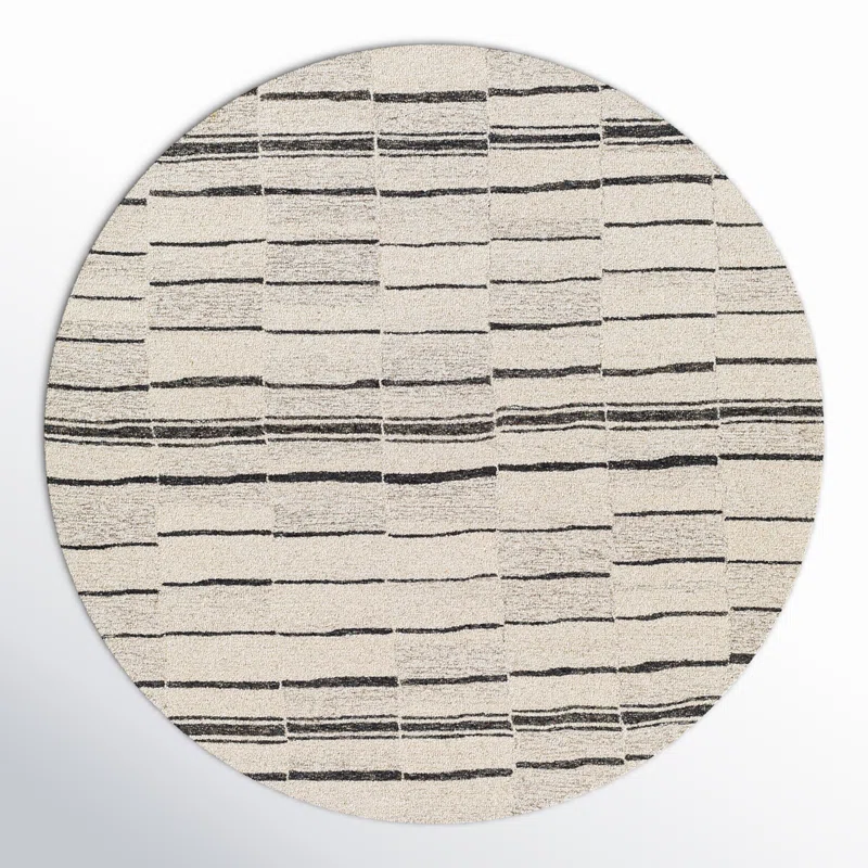Rune Striped Handmade Tufted Wool Area Rug in Beige/Charcoal
