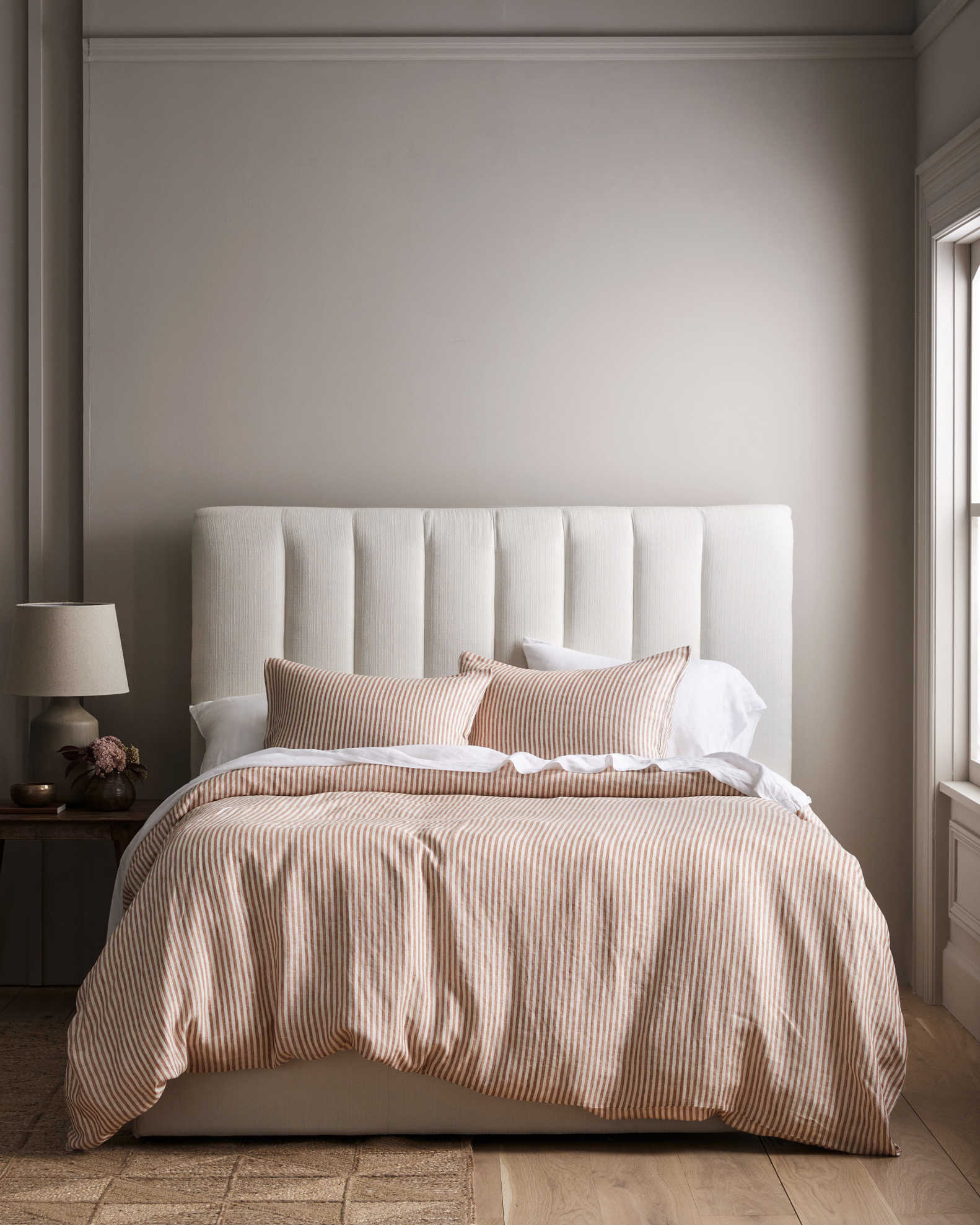 European Linen Stripe Sham Set In Terracotta/white Stripe