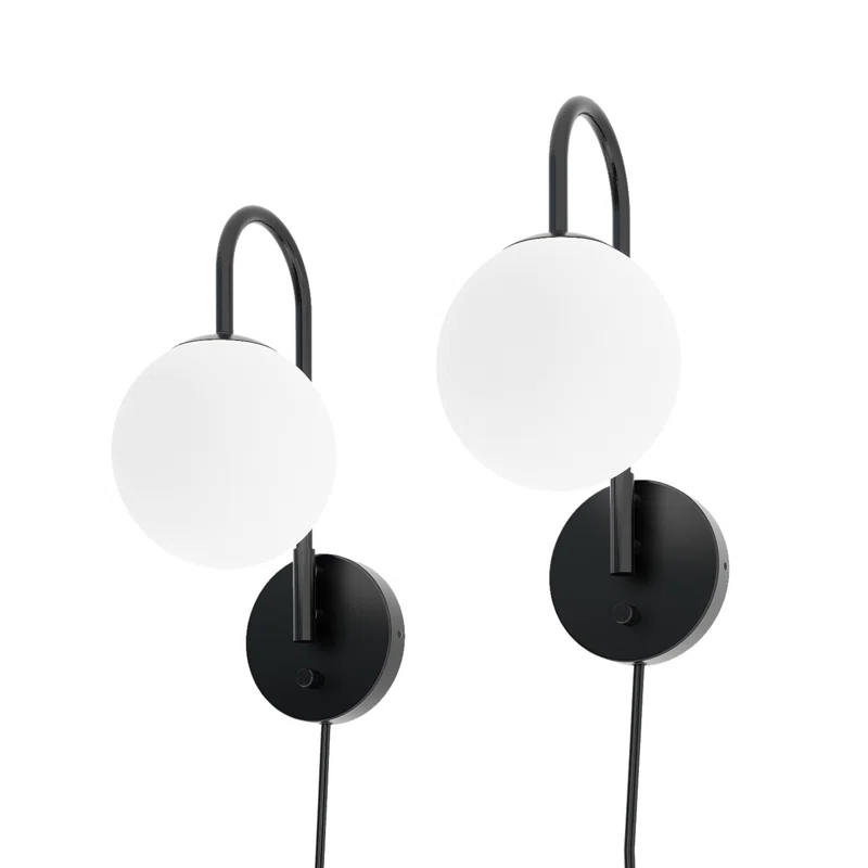 Selenia Iron Armed Wall Sconces White Globe Glass Shade (Set of 2)