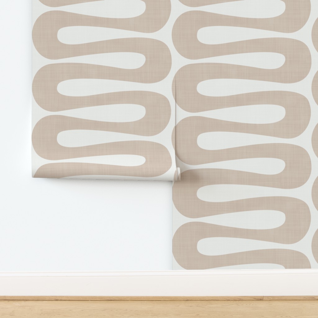 Wallpaper in Abstract Mid Century Modern Geometric Curve Stripe in Latte Tan Brown And
