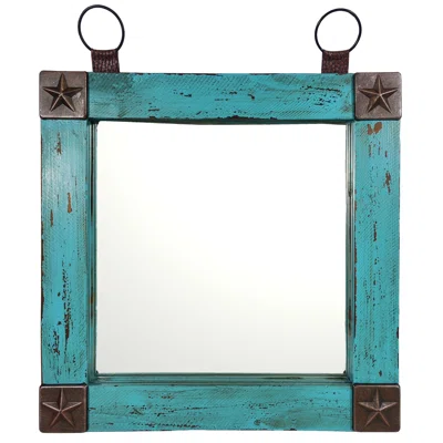 Gracie Oaks Distressed Wood Framed Turquoise With Star Accent Wall Mounted Hanging Accent Mirror