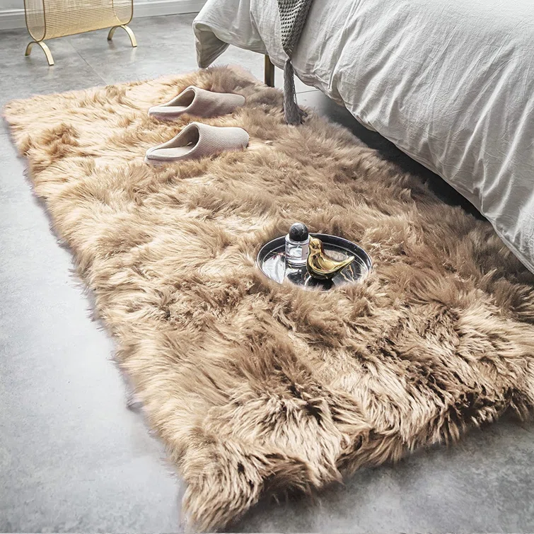 Mercer41 Malaiah Shag Faux Sheepskin Fur Area Rug In Beige