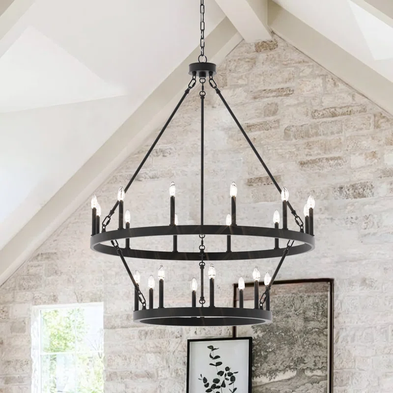 Lark Manor Avalee 20 Light Steel Dimmable Wagon Wheel Chandelier