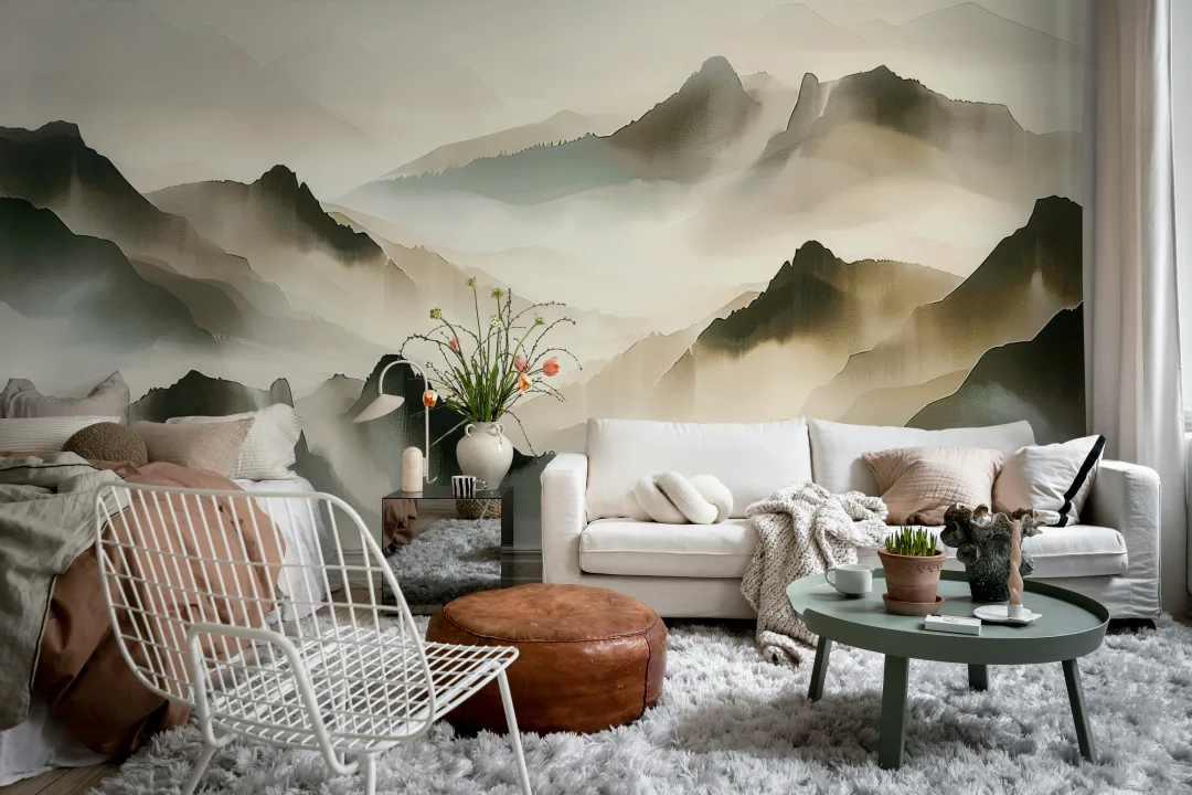 Misty Mountain, Beige Wallpaper | Rebel Walls