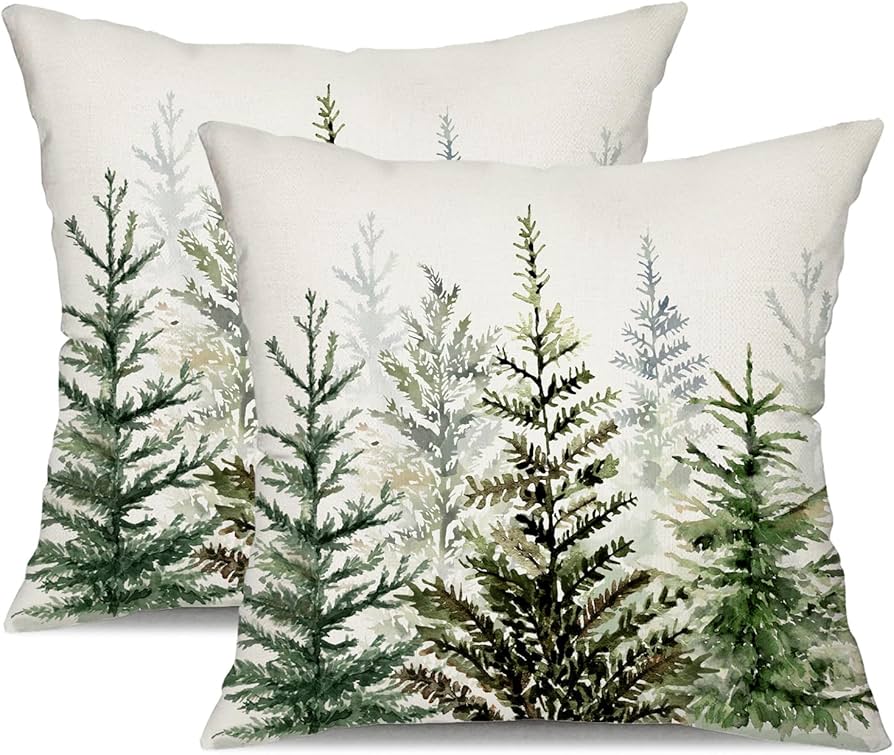 Dfxsz Christmas Pillow Covers 16x16 Inch Set Of 2 Watercolor Blue Green Christmas Tree Rustic Style Nature Forest Print Decorative Throw Pillows Winter Christmas Decor Th-32b16 : Home & Kitchen