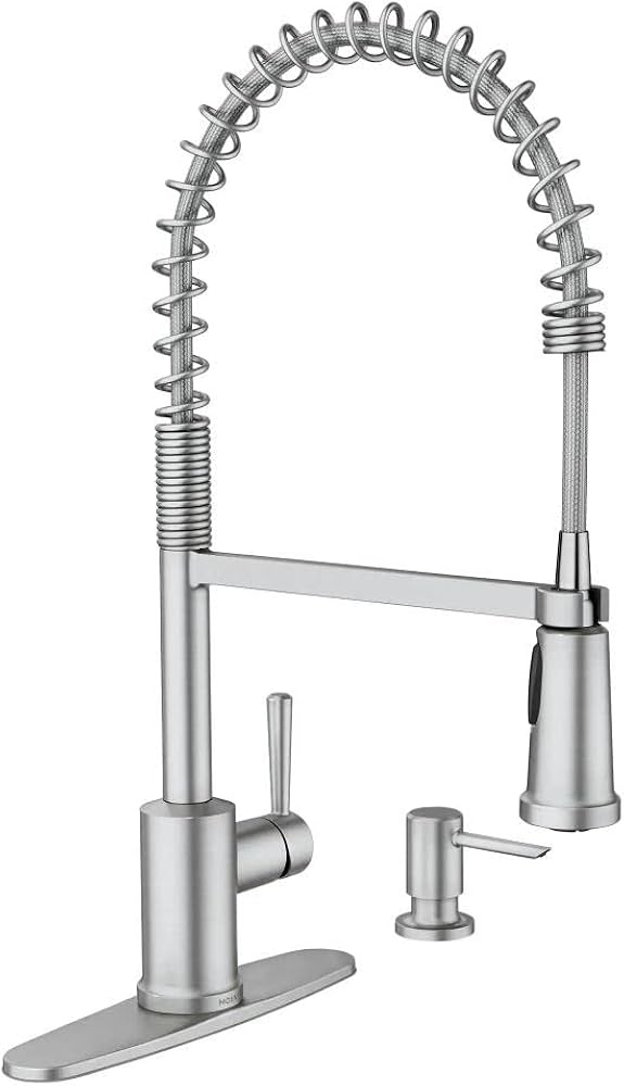 Moen 87194srs Indi Single-handle Pre-rinse Spring Pulldown Sprayer Kitchen Faucet With Power Clean In Spot Resist Stainless (soap Dispenser And Deck Plate Included)