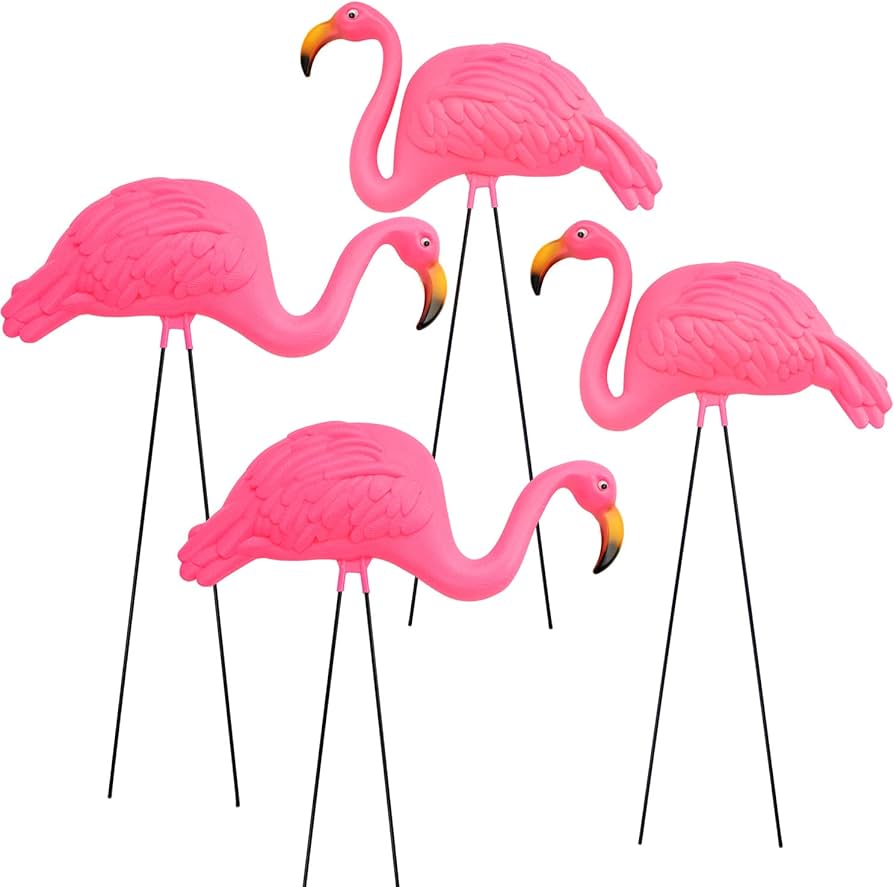 Giftexpress Pink Flamingos Yard Decorations - 4 Pack Extra Large 24" Tall Plastic Flamingo Statue W/metal Stakes - Lawn Ornaments & Garden Decor For Outdoor Parties : Patio
