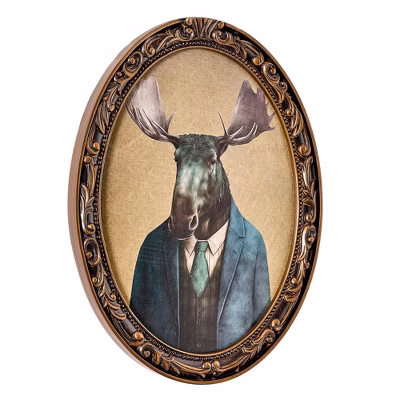 American Art Decor Down To Business Moose Ornate Oval Framed Bar Wall Decor