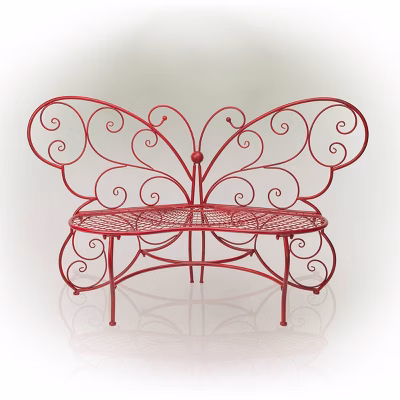 Butterfly Metal Bench Red - Alpine Corporation: Durable Garden Seating, Weather-resistant Iron Construction