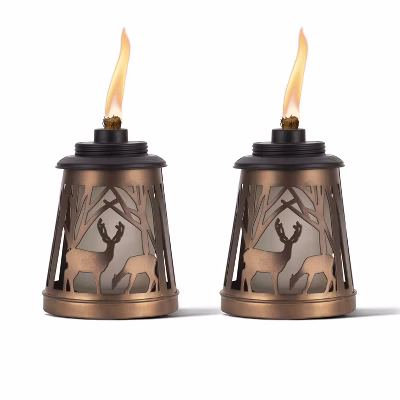 Tiki 2pk Woodsy Table Metal Outdoor Torch Brown