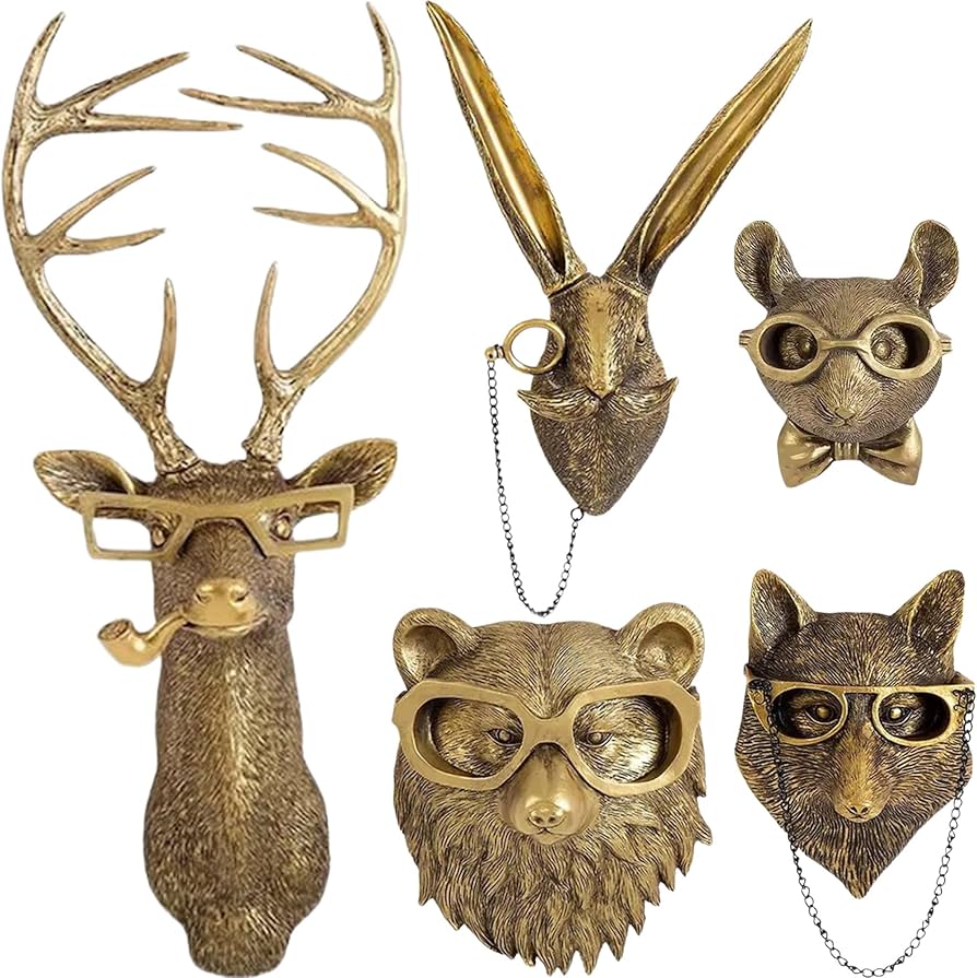Uitwmktg 5 Pack Animal Head Wall Decor Gold Wall Sculpture Home Decor For Office Bedroom Modern Decor For Men Women : Home & Kitchen