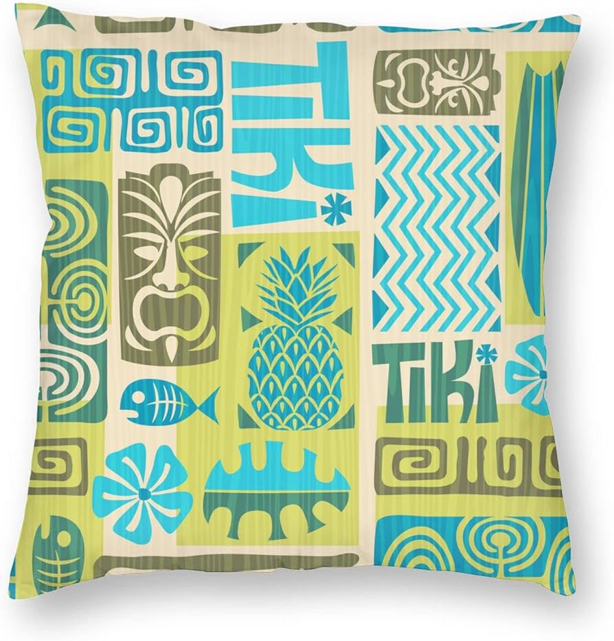 Tropical Tiki Decorative Throw Pillow Covers Pillows Case Square Cushion Cover Standard Pillowcase For Sofa Couch Bedroom Patio 18x18 Inches : Home & Kitchen