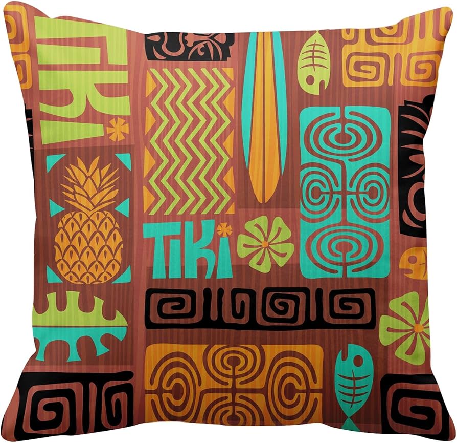 Emvency Decorative Throw Pillow Case Cushion Cover Colorful Plumeria Exotic Tiki Pattern Abstract Ethnic Fish Flower Hawaiian 20x20 Inch Cases Square Pillowcases Covers Two Sides Print : Home & Kitchen