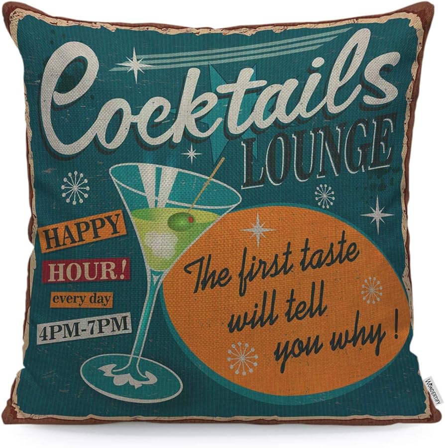 Wondertify Throw Pillow Case Cover 1950s Vintage Cocktails Metal Sign - Soft Linen Pillow Case For Decorative Bedroom/livingroom/sofa/farm House - Cushion Covers Couch Pillow 18x18 Inch 45x45 Cm : Home & Kitchen